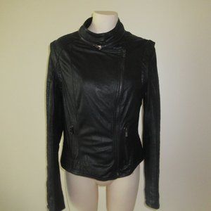 Bob & Christensen Black Leather Biker Moto Women Lined  Jacket Large